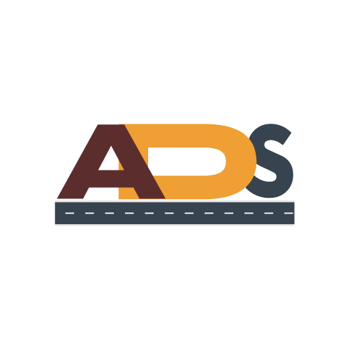 Admire Driving School logo – maroon steering wheel icon with ADS initials representing confidence and safe driving